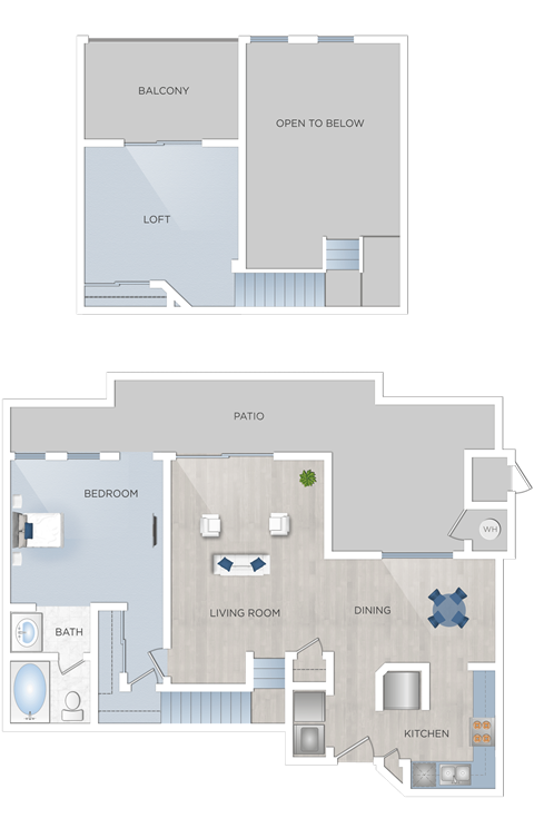 Floor plan for 1 bed, 1 bath, 927 sqft